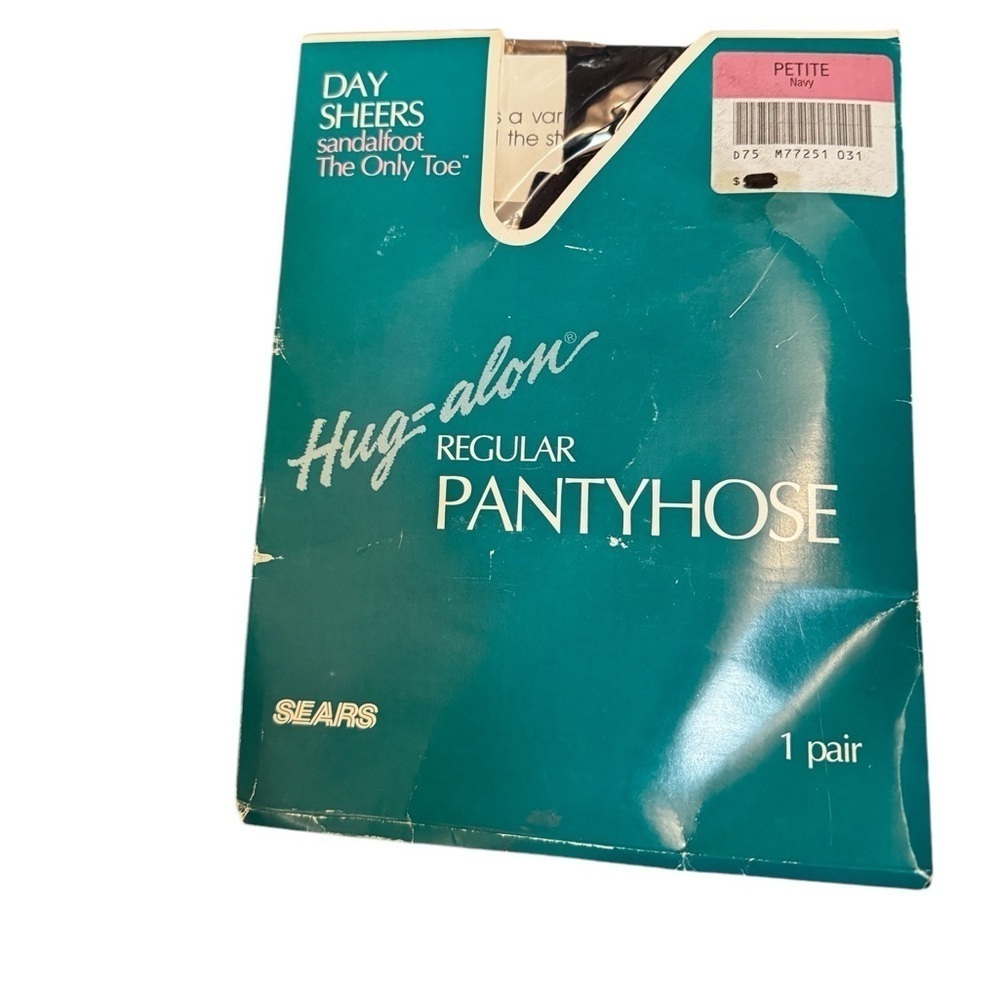 VINTAGE SEARS NEW hug along day sheers sandal foot navy pantyhose size petite